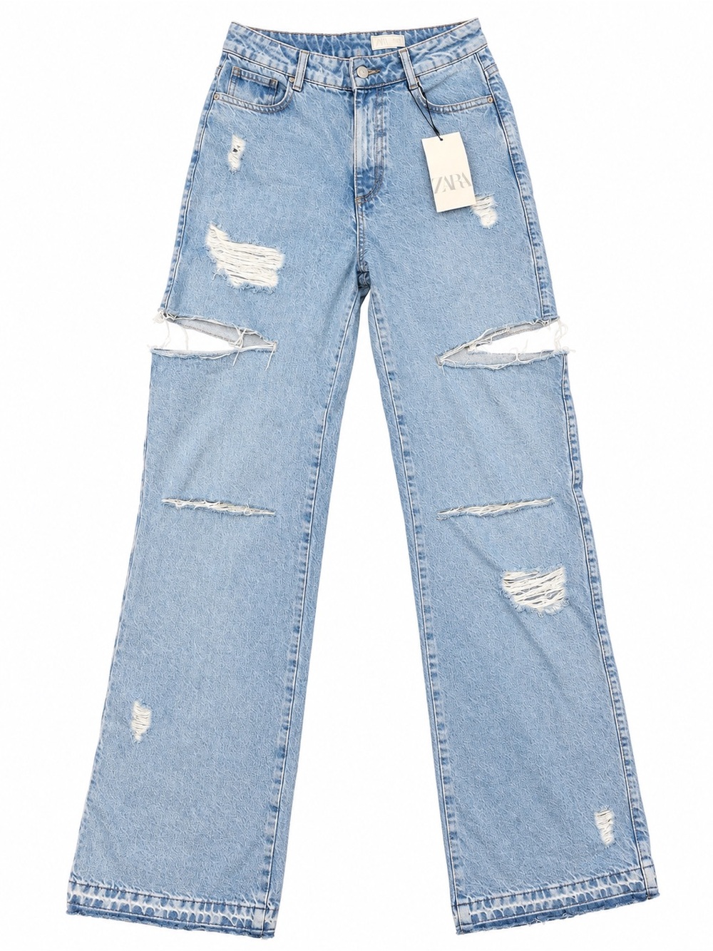 ZARA Light-Wash Distressed Wide Leg Jeans